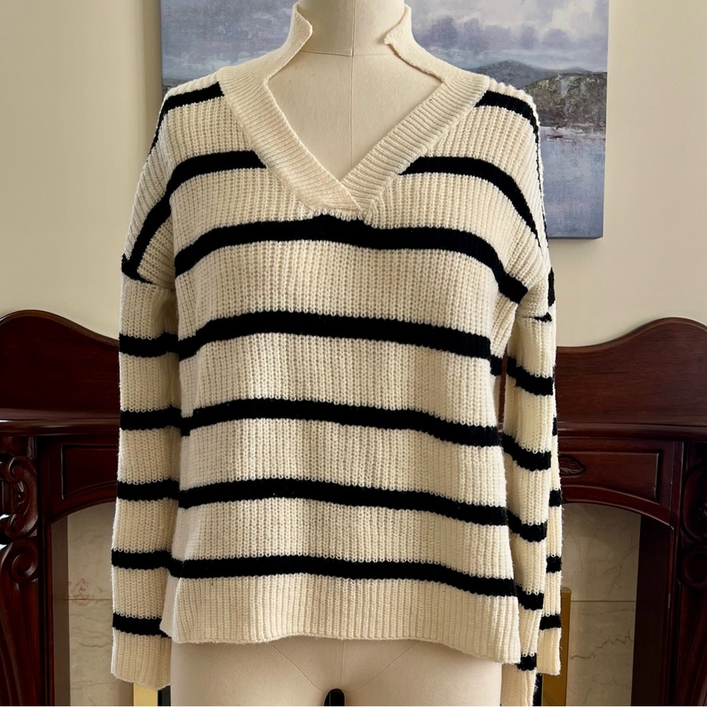 Princess Polly Black and Cream Striped Sweater